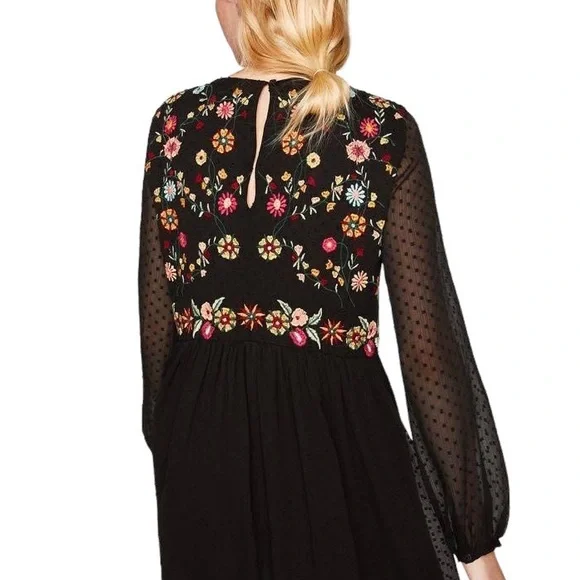 Dresses | Zara Black Floral Flower Embroidered Dress Keyhole Back Closure  Dress Size Xs | Poshmark